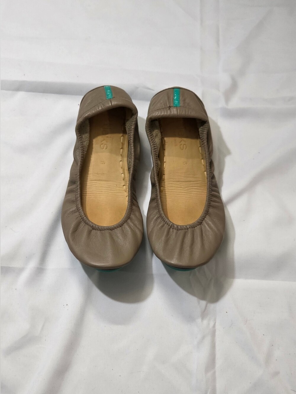 TIEKS By Gavrieli Taupe Brown Beige Leather Round Toe Ballet Flat Foldable